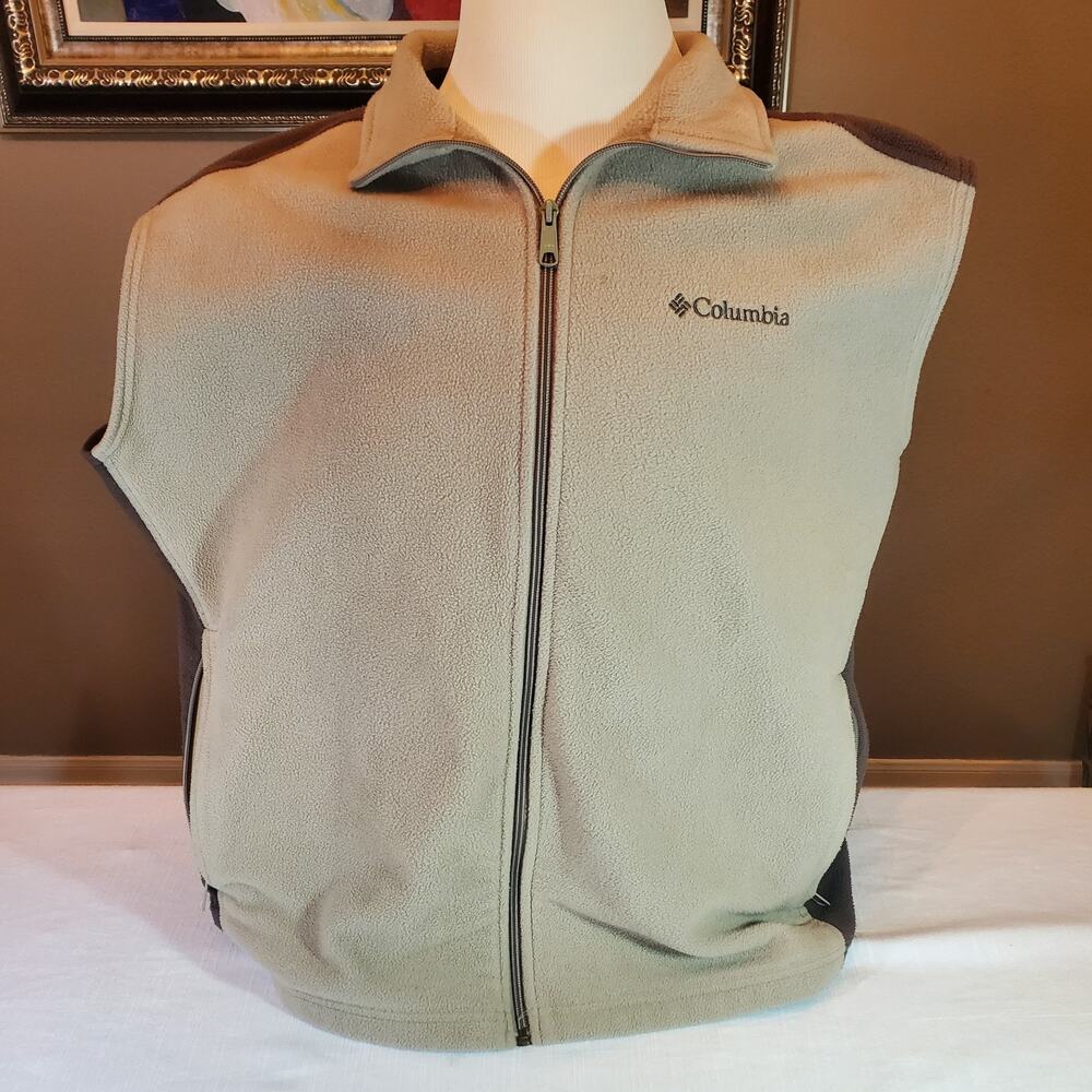 Columbia Mens XXL Tan Brown Full Zip Fleece Vest Jacket Top